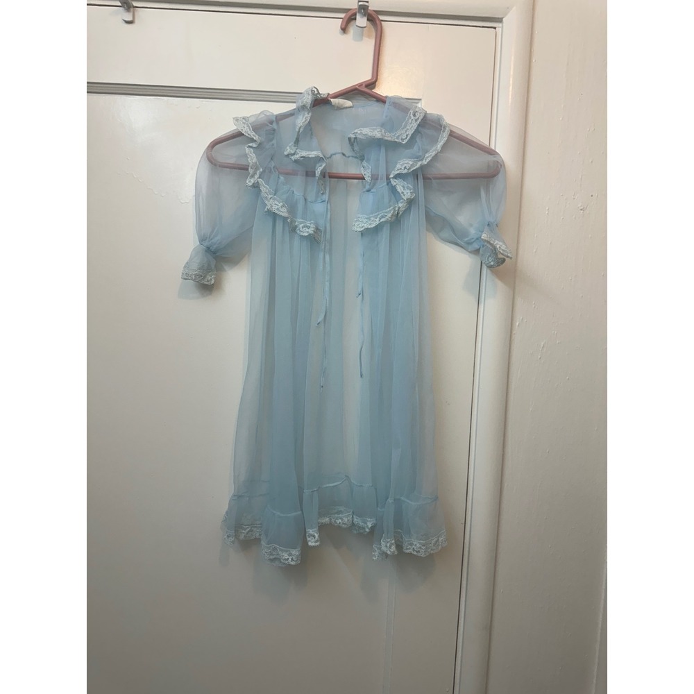 Vintage Childrens Lingerie of Dallas Blue Sheer Lace Robe Toddler 2